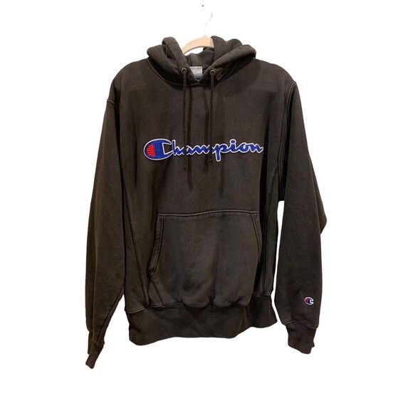 T4 VTG Champion Reverse Weave Men Hoodie Medium Black Sweatshirt Pouch Pocket